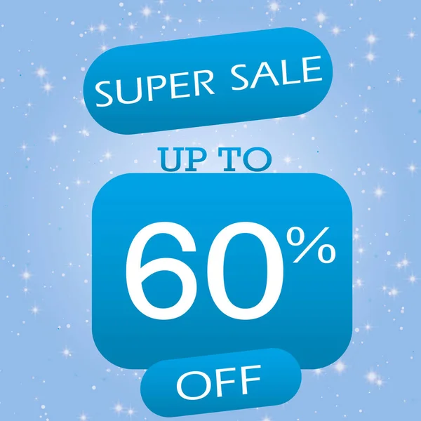 Up To 60% Off Super Sale Offer Banner Design On Blue Winter Theme Background.
