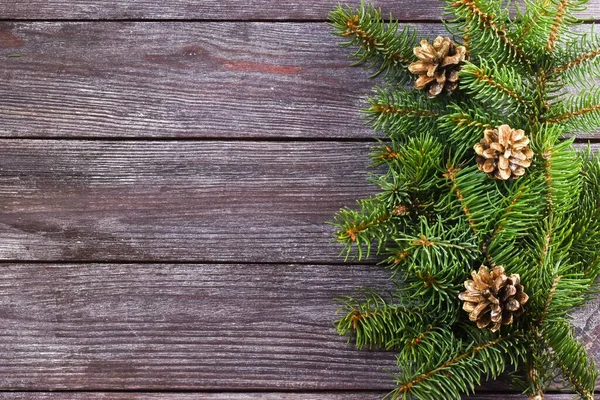 Christmas Background Concept Fir Branches Cones Wooden Background Concept Holiday Stock Image