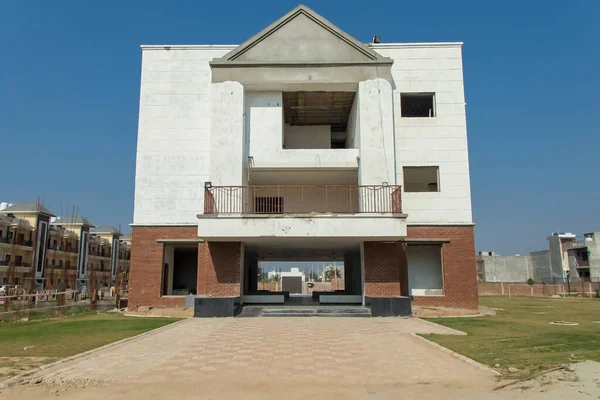 Vista Frontal Nueva Construcción Edificio Sonipat Haryana Julio 2019 — Foto de Stock