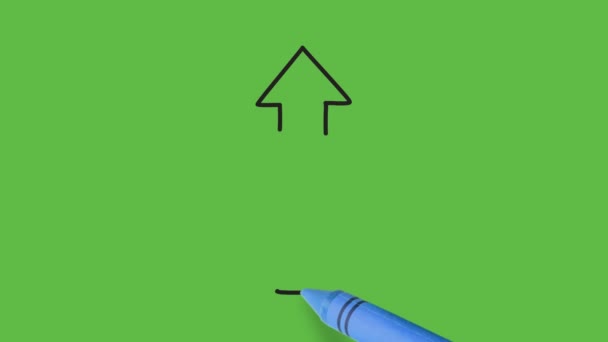 緑の背景に中央を中心とした三辺の矢を描く — ストック動画