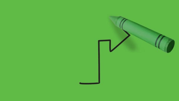 Zeichnung Eines Beidseitigen Pfeils Mit Mitte Unten Auf Grünem Hintergrund — Stockvideo