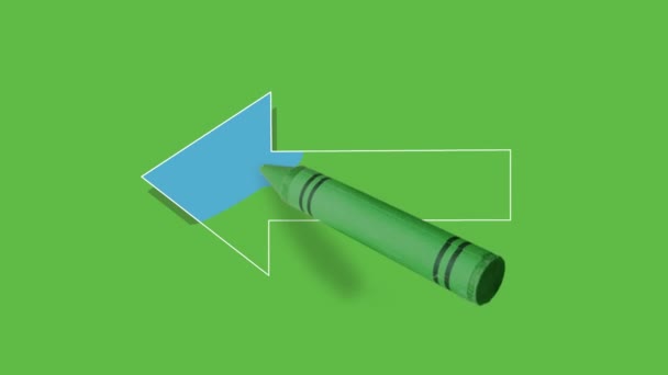 Disegno Una Freccia Blu Sulla Direzione Sinistra Sfondo Verde — Video Stock