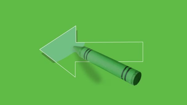 Dibujo Una Flecha Verde Dirección Izquierda Sobre Fondo Verde — Vídeo de stock