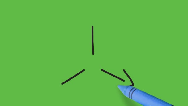 緑の背景に円を描く三角形に3本の矢を描くと — ストック動画