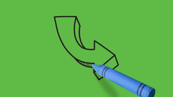 Disegno Una Freccia Verso Basso Destra Sfondo Verde — Video Stock