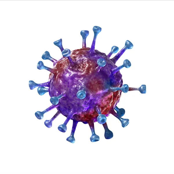Beyaz arka planda 3 boyutlu virüs, koronavirüs, grip hastalığı.  
