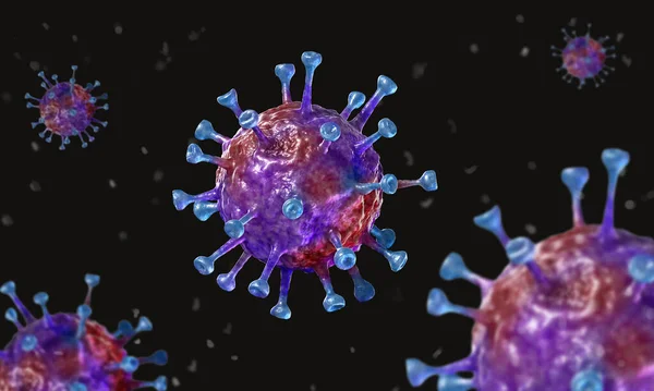 Coronavirus sahnesi, hücresel ortamda virüs, mikroskobik hücre, virüsün 3 boyutlu görüntüsü.