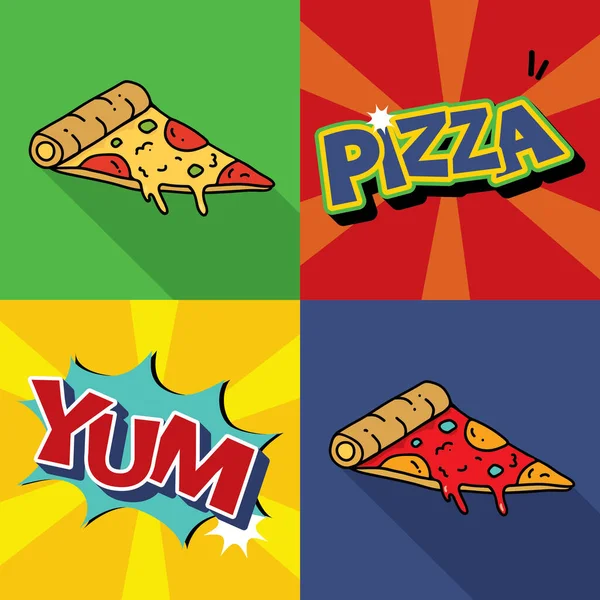 Lezzetli pizza pop sanatı, komik yemek - vektör