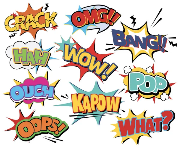 Çizgi roman seti, Pop Art biçimi, beyaz arkaplanda izole 