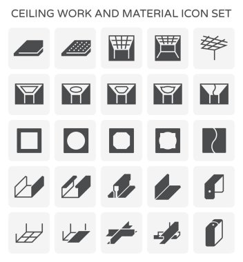 Tavan çalışma ve malzeme Icon set.