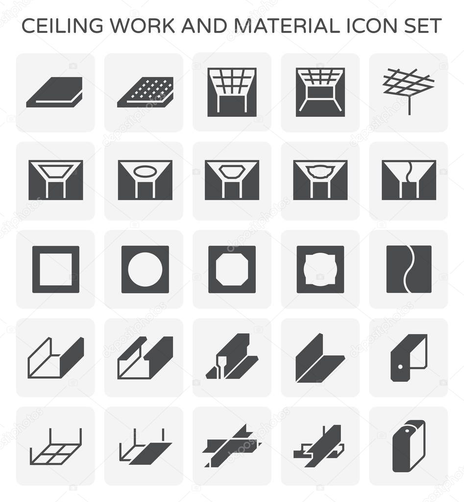Ceiling work and material icon set.
