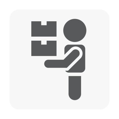 Beyaz karton ve kurye simgesine.