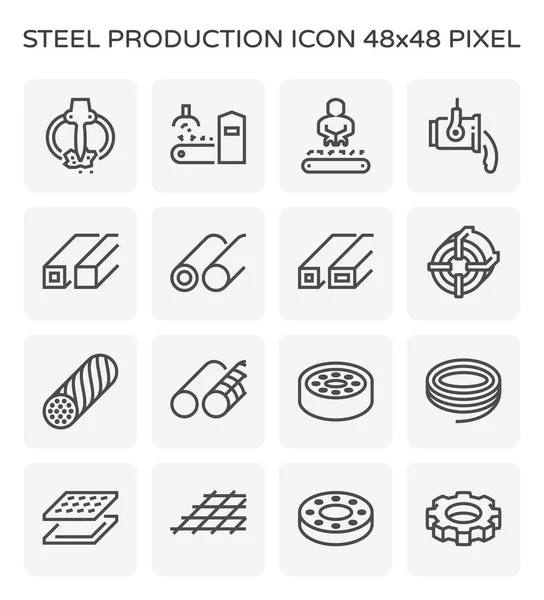 Conjunto Ícones Indústria Produção Aço Metal Traço Perfeito Editável 64X64 —  Vetores de Stock