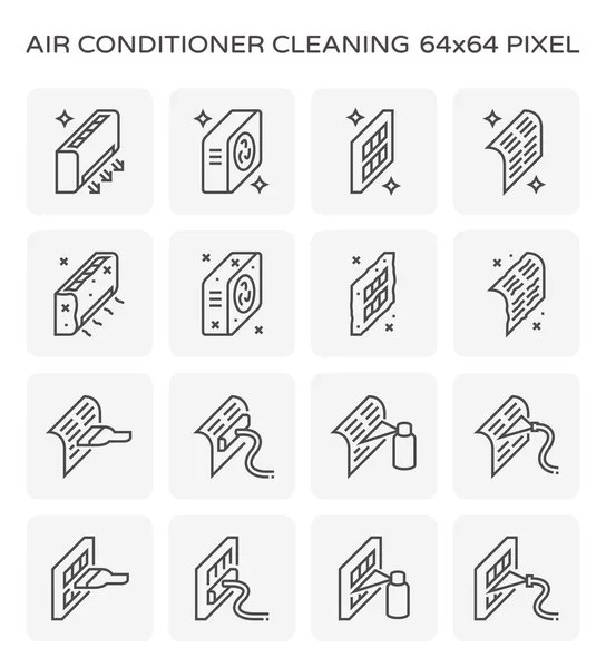 Klimaanlage Und Kompressor Reinigungssymbole Set 64X64 Perfekte Pixel Und Editierbarer — Stockvektor