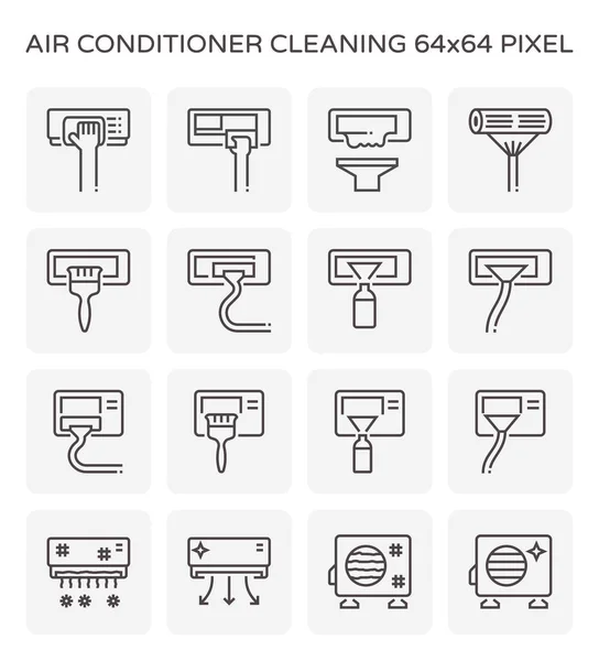 Air Conditioner Lucht Compressor Schoonmaak Pictogram Set Perfect Pixel Bewerkbare — Stockvector