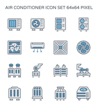 Air conditioner and air compressor icon set, 64x64 perfect pixel and editable stroke. clipart