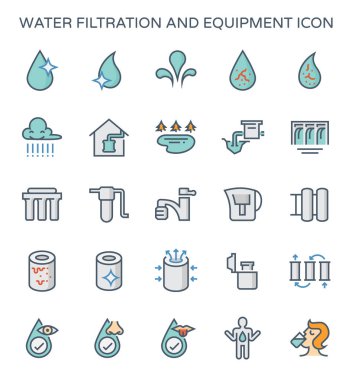 Su filtrasyon ve ekipman Icon set.