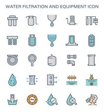 Su filtrasyon ve ekipman Icon set.