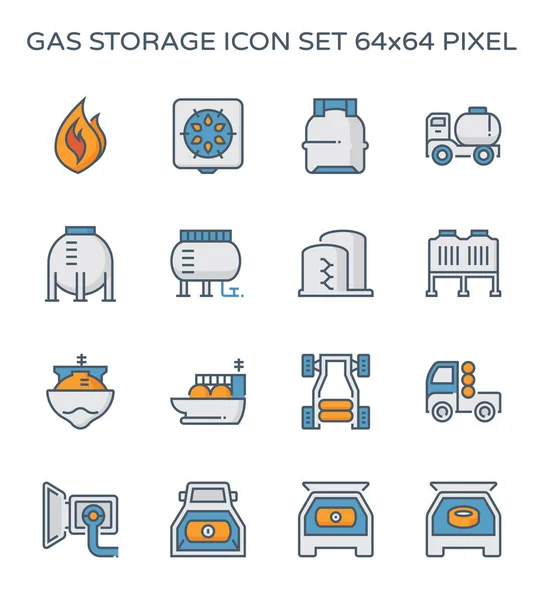 气体存储和运输图标集 64X64 完美像素和可编辑笔画 — 图库矢量图片