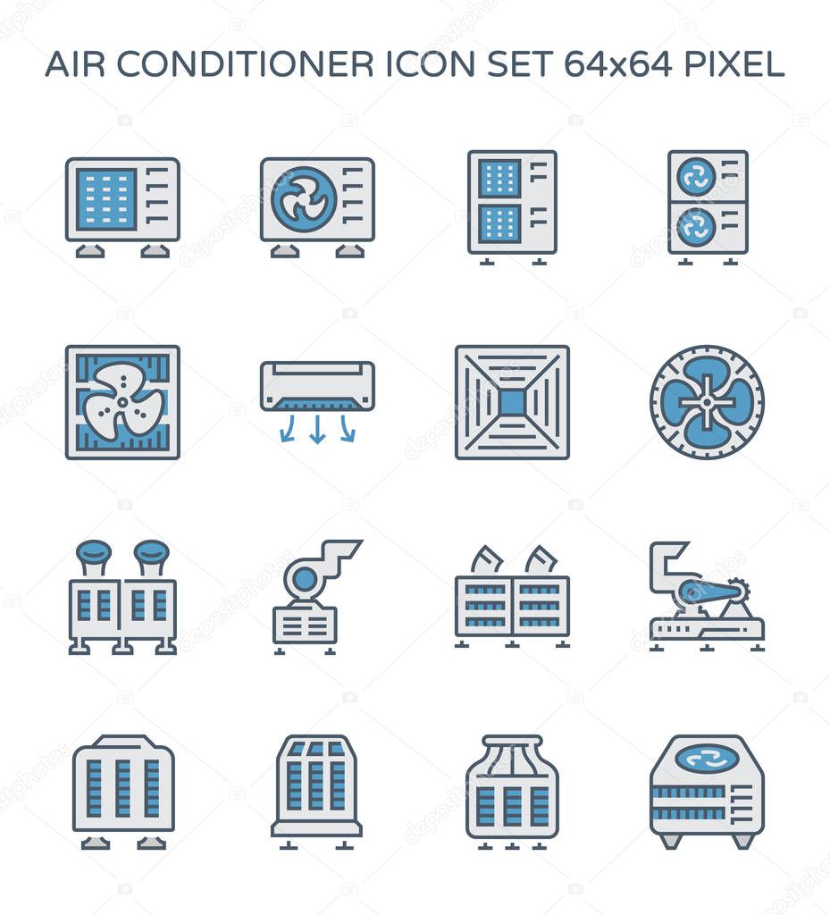 Air conditioner and air compressor icon set, 64x64 perfect pixel and editable stroke.