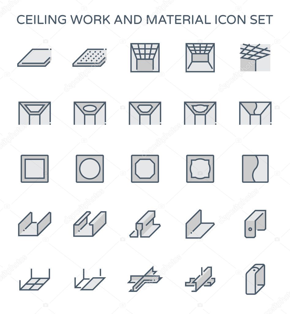 Ceiling work and material icon set.
