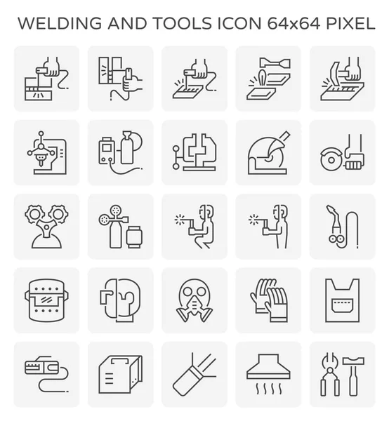 Conjunto Iconos Trabajo Herramientas Soldadura Píxeles Perfectos 64X64 Trazo Editable — Vector de stock