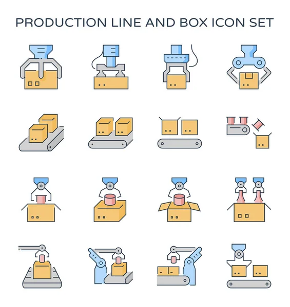 Línea Producción Caja Embalaje Conjunto Iconos Carrera Editable — Archivo Imágenes Vectoriales