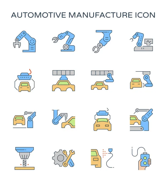 Automotive Manufacturing Icon Set Editierbarer Strich — Stockvektor