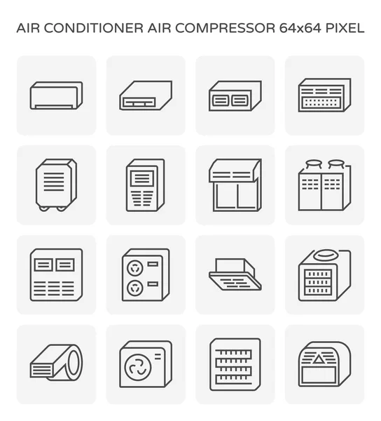 エアコンおよび空気圧縮機アイコン設定 ピクセルの完璧な編集可能なストローク — ストックベクタ