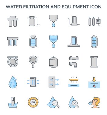 Su filtrasyon ve ekipman Icon set.