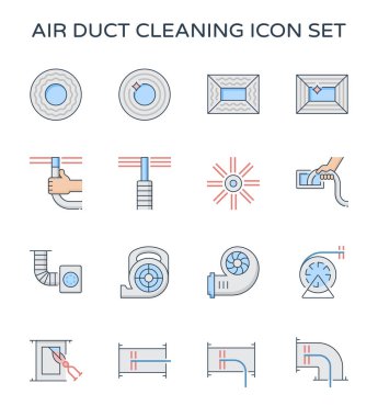 Hava kanal borusu ve iş Icon set, 64 x 64 mükemmel piksel ve düzenlenebilir inme Temizleme.