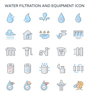 Su filtrasyon ve ekipman Icon set.