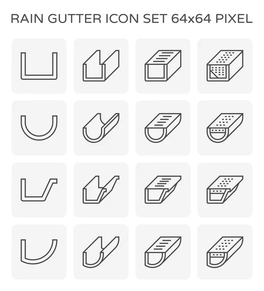 Regenrinnen Icon Set 64X64 Perfekte Pixel Und Editierbarer Strich — Stockvektor