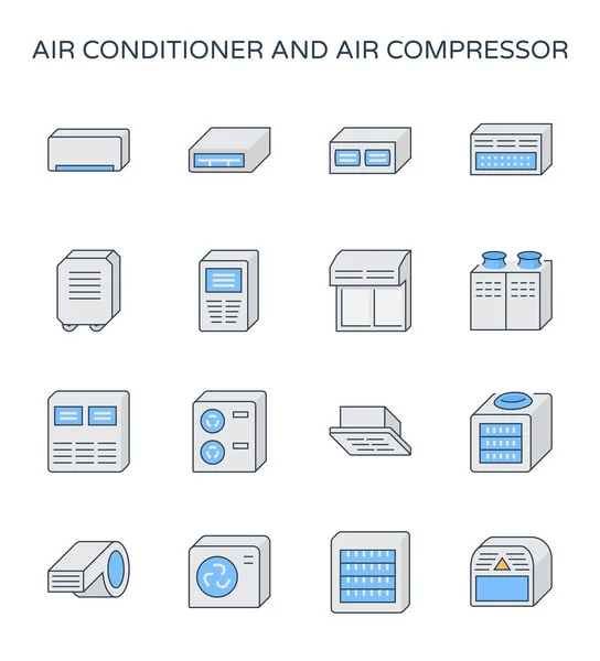 Conjunto Iconos Aire Acondicionado Compresor Aire Píxel Perfecto 64X64 Carrera — Vector de stock