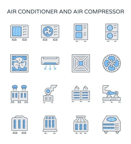 Conjunto Iconos Aire Acondicionado Compresor Aire Píxel Perfecto 64X64 Carrera — Vector de stock