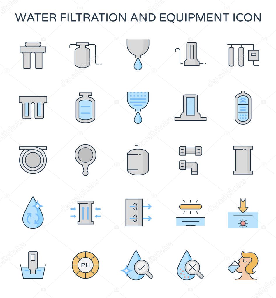 Water filtration and equipment icon set.