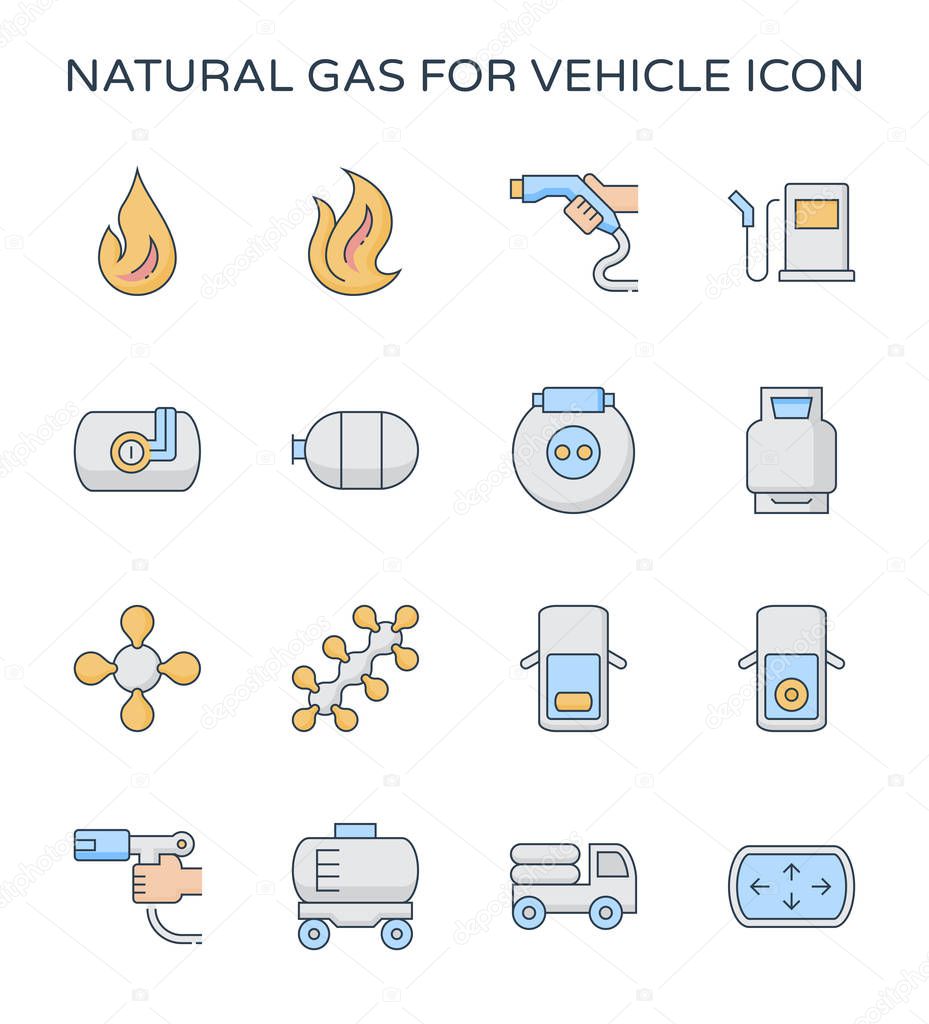 Natural gas vehicle and  liquefied petroleum gas icon set.