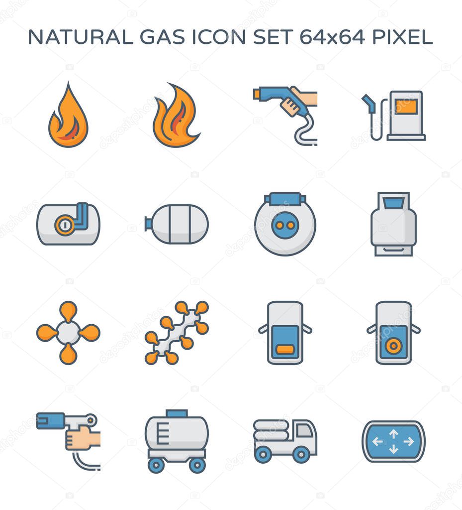 Natural gas for vehicle icon set, 64x64 perfect pixel and editable stroke.