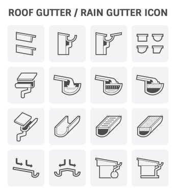 Çatı Oluk veya yağmur oluk Icon set.
