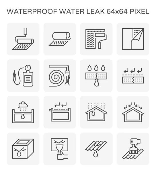 Waterdicht Water Lekken Pictogrammenset Perfect Pixel Bewerkbare Beroerte — Stockvector