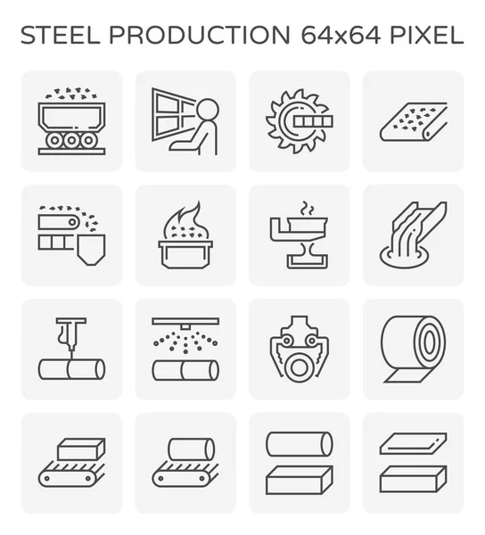 Conjunto Iconos Vectores Industria Producción Acero Metal Píxeles Perfectos 64X64 — Vector de stock