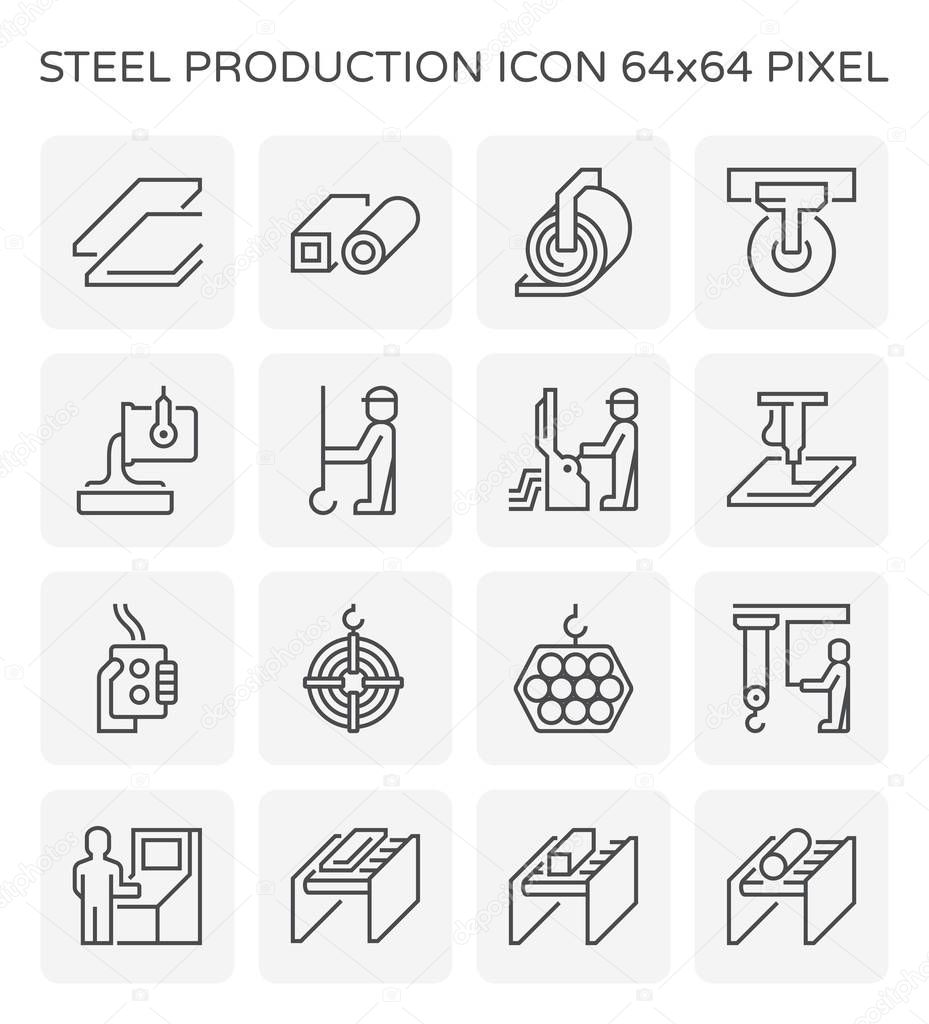 Steel production and pipe icon set, 64x64 perfect pixel and editable stroke.