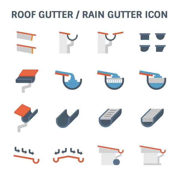 Rynny Dachowe Dla Odprowadzania Wody System Wektor Ikona Zestaw Design — Wektor stockowy