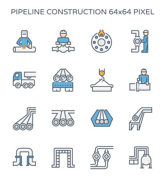 管道建设行业图标集 64X64 完美像素和可编辑笔画 — 图库矢量图片