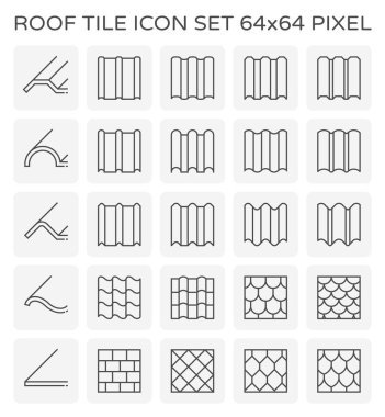 Çatı kiremit Icon set, 64 x 64 mükemmel piksel ve düzenlenebilir kontur.