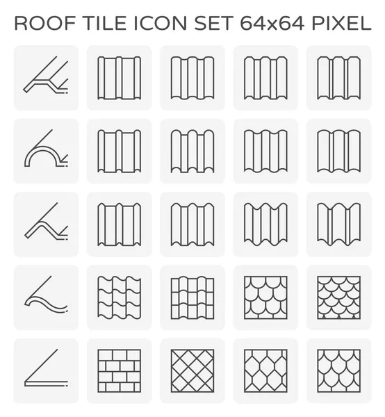 Conjunto Ícone Telha Telhado 64X64 Pixel Perfeito Curso Editável — Vetor de Stock