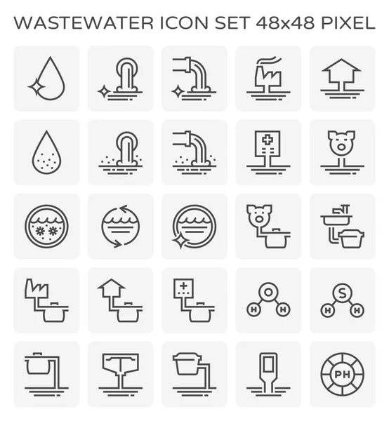 Wastewater Water Treatment Icon Set 48X48 Perfect Pixel Editable Stroke — Stock Vector