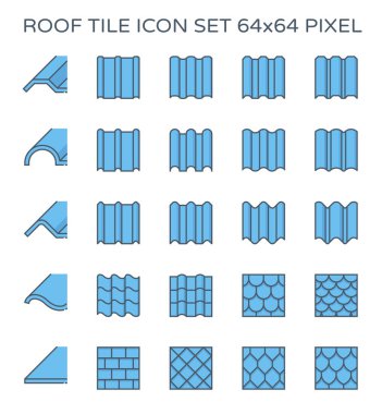 Çatı kiremit Icon set, 64 x 64 mükemmel piksel ve düzenlenebilir kontur.