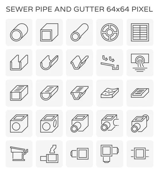 Sewer Pipe Gutter Icon Set 64X64 Perfect Pixel Editable Stroke — Stock Vector