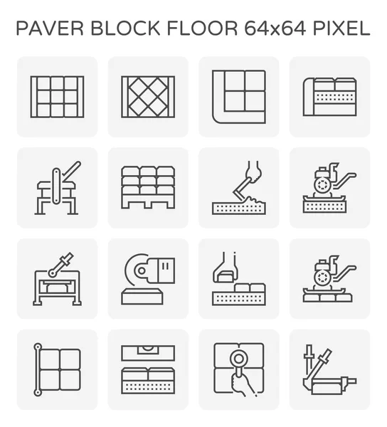 Conjunto Iconos Construcción Piso Bloque Pavimentadora Píxel Perfecto 64X64 Trazo — Vector de stock